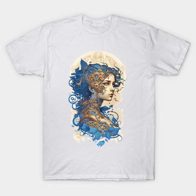 Steampunk Golden Woman 2 - A fusion of old and new technology T-Shirt by SMCLN